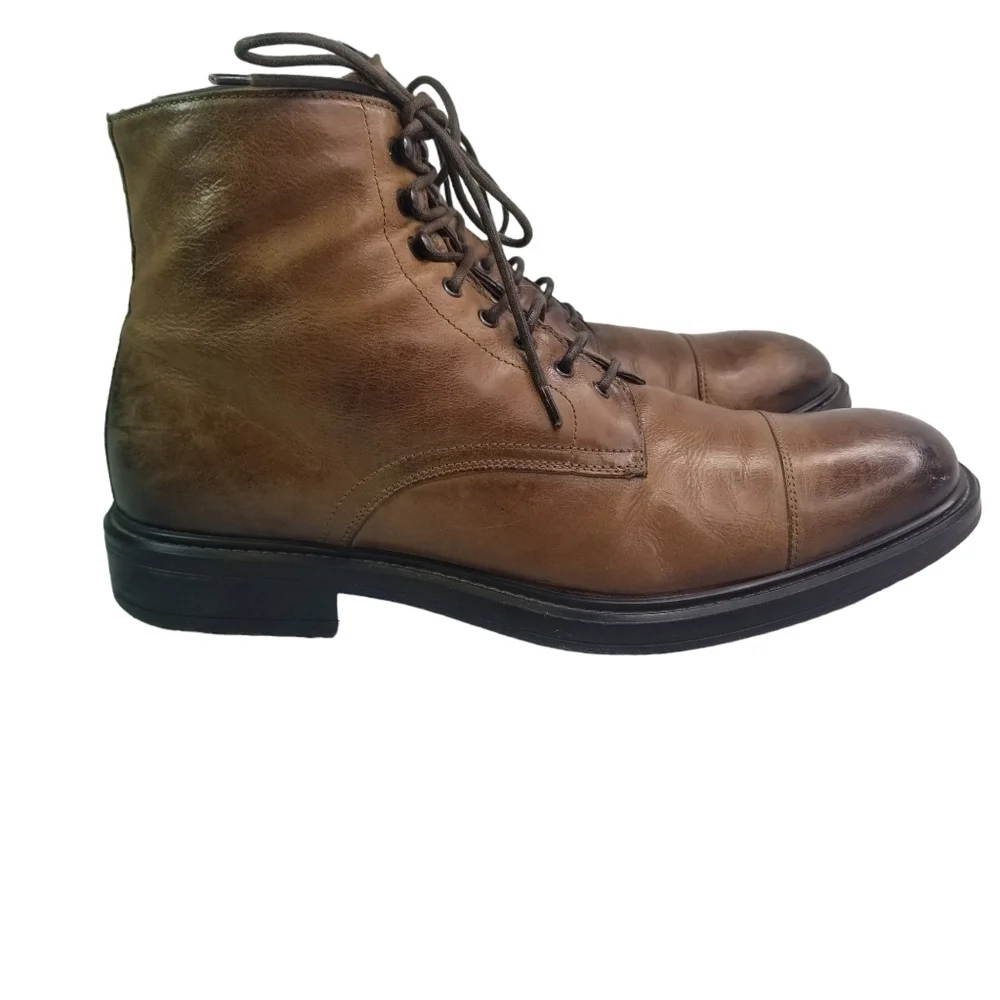 To Boot New York Burkett brown burnished leather lace up boots